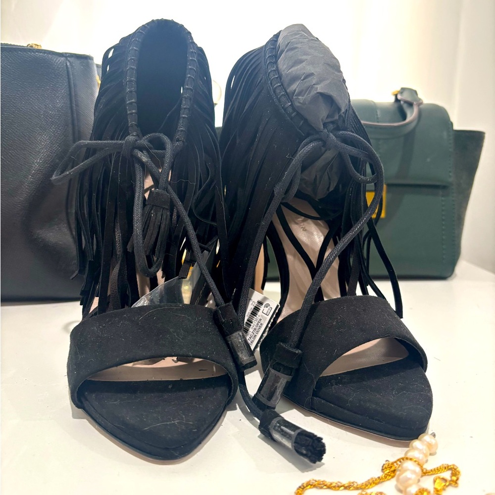 Zara Suede black fringe dress heel